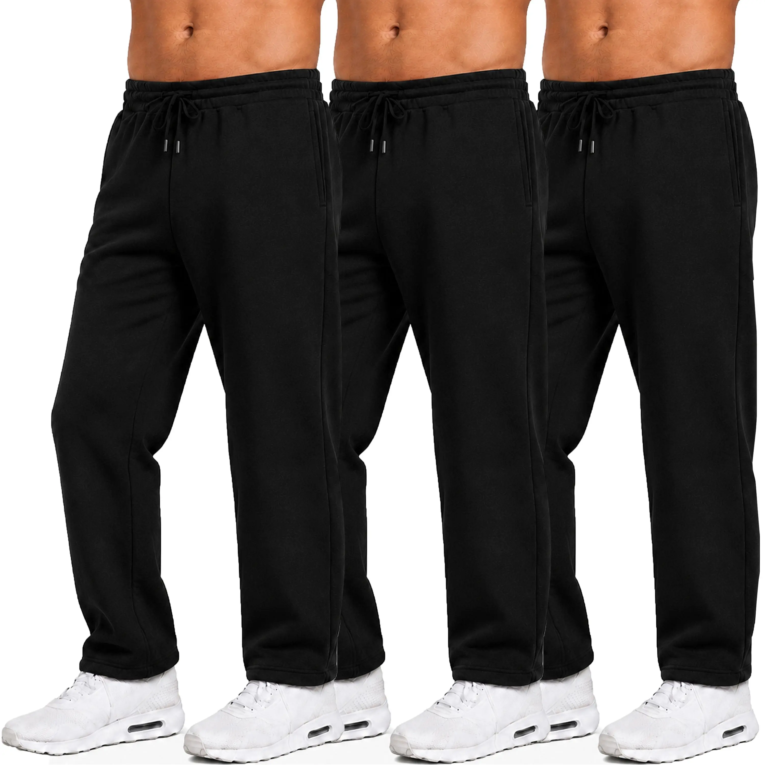 Men's Heavyweight Fleece Sweatpants 3-Pack Open Bottom Comfortable Fit