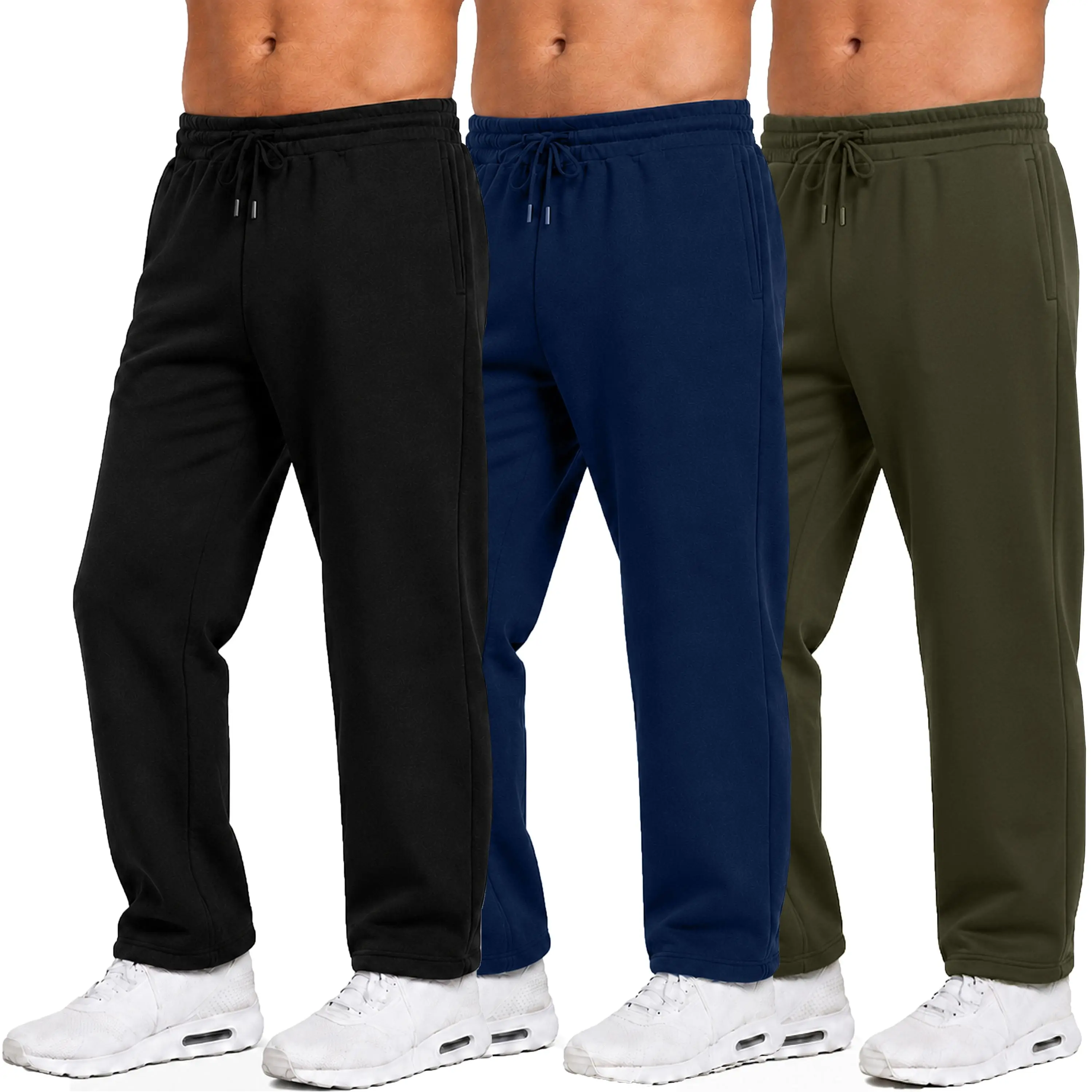 Men's Heavyweight Fleece Sweatpants 3-Pack Open Bottom Comfortable Fit