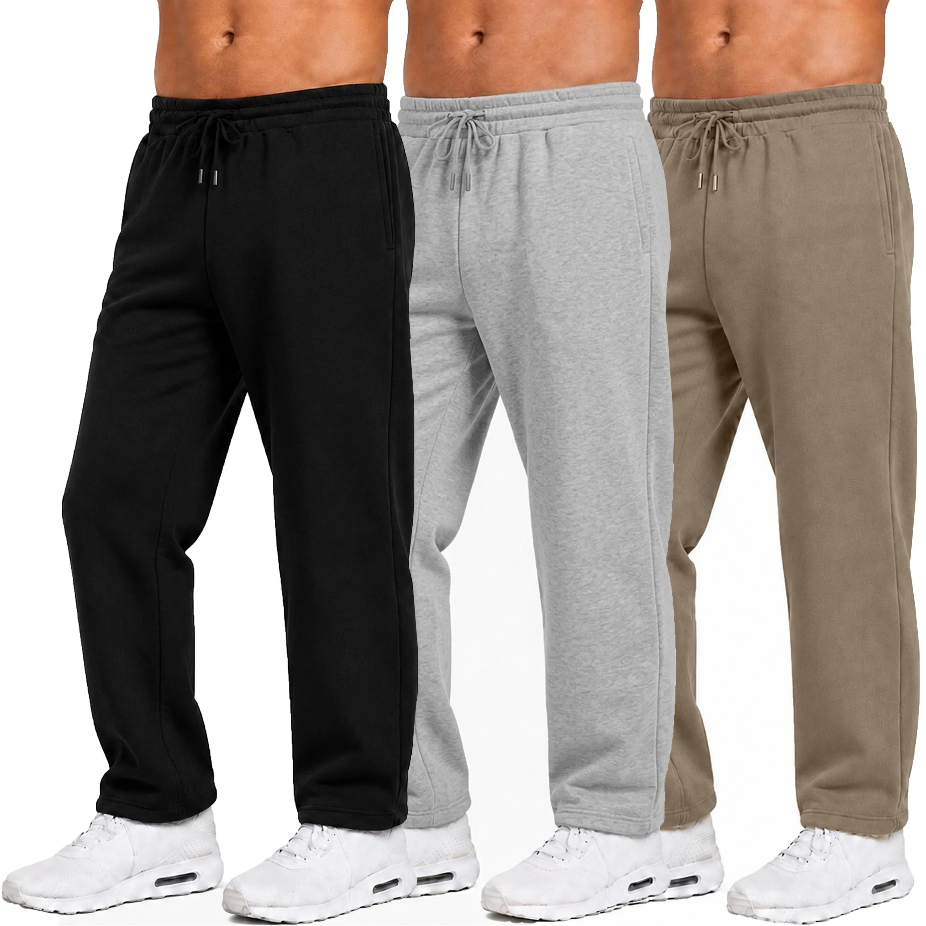 Men's Heavyweight Fleece Sweatpants 3-Pack Open Bottom Comfortable Fit