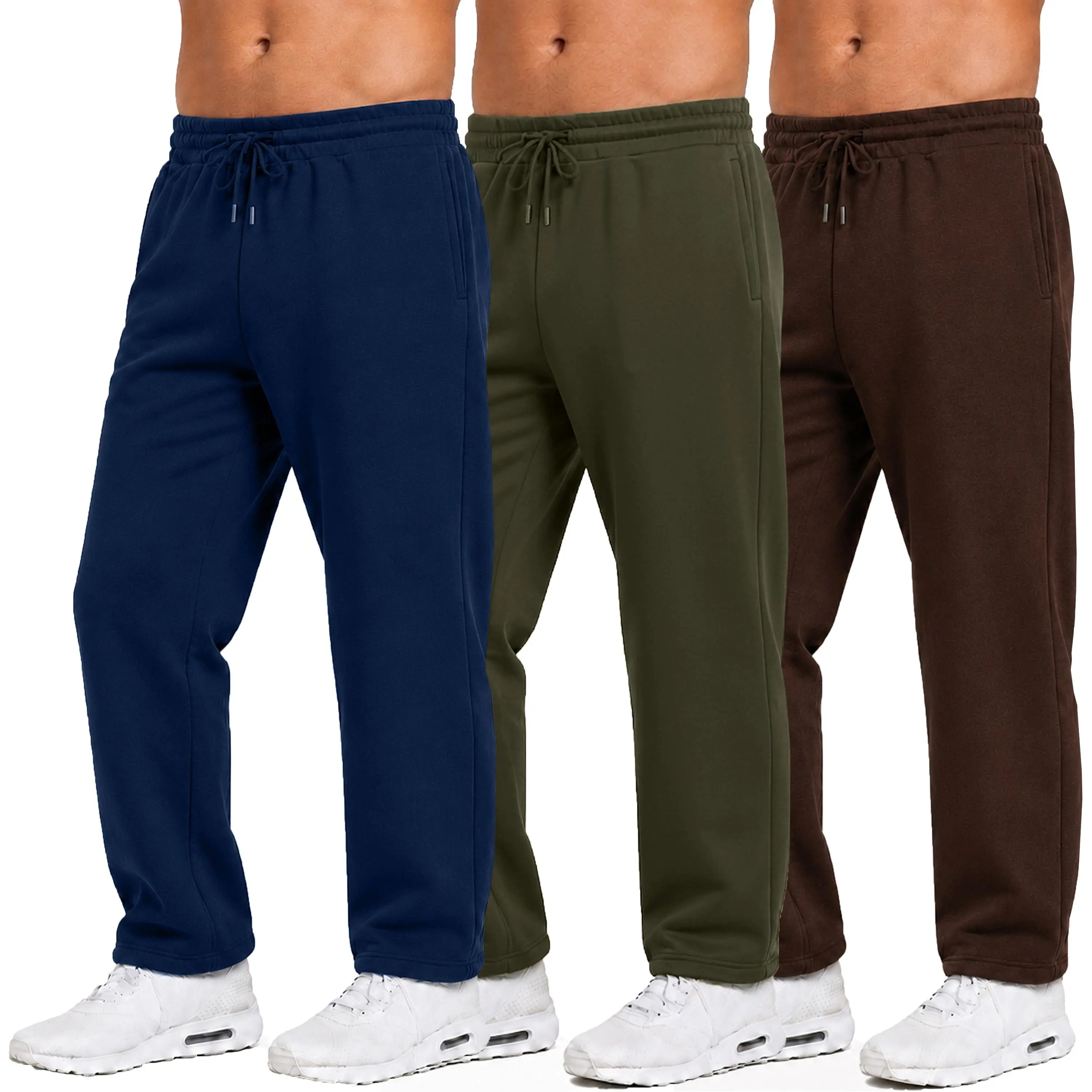 Men's Heavyweight Fleece Sweatpants 3-Pack Open Bottom Comfortable Fit