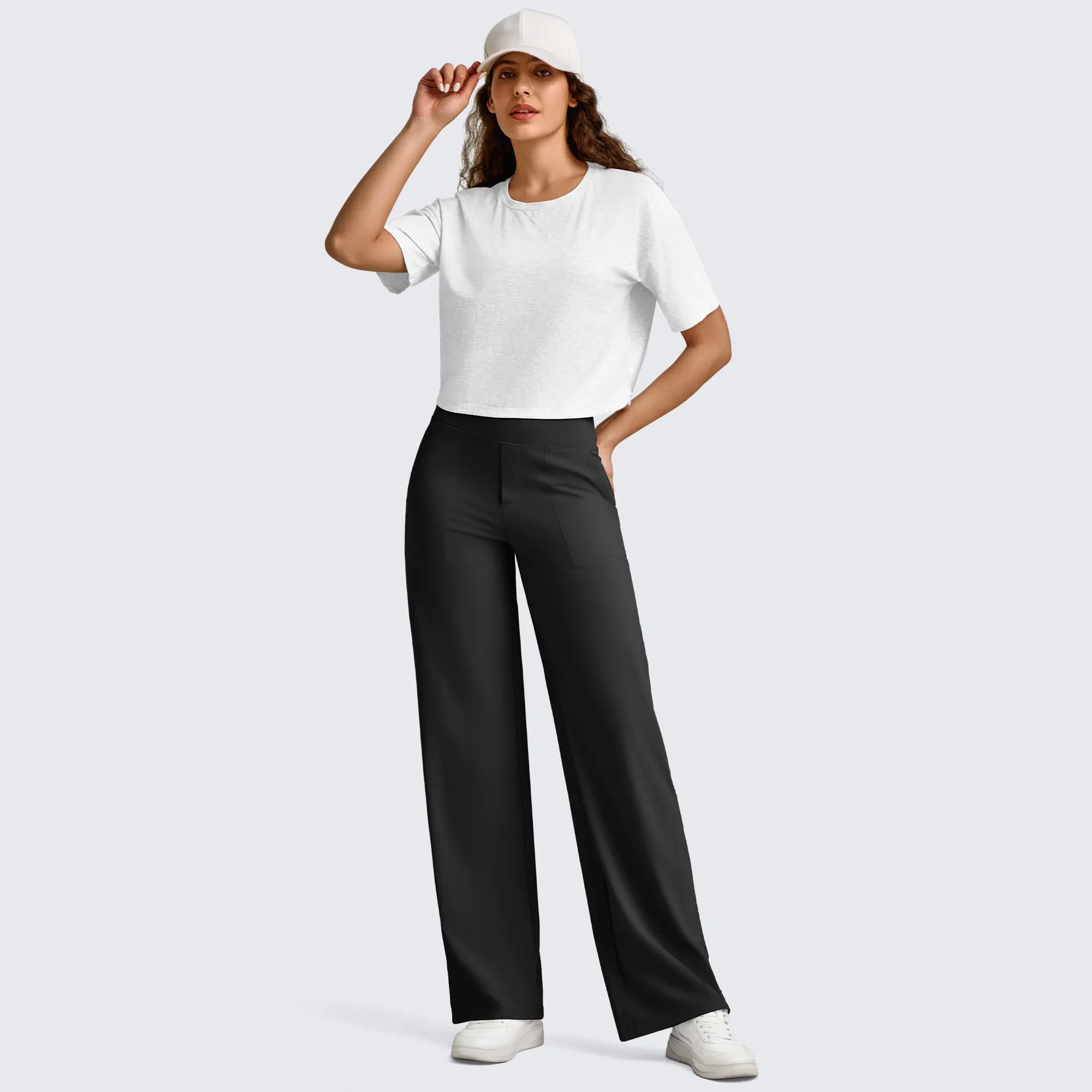 Women's High-Waist Wide-Leg Yoga Pants - Soft Stretch Baggy Sweatpants with Pockets