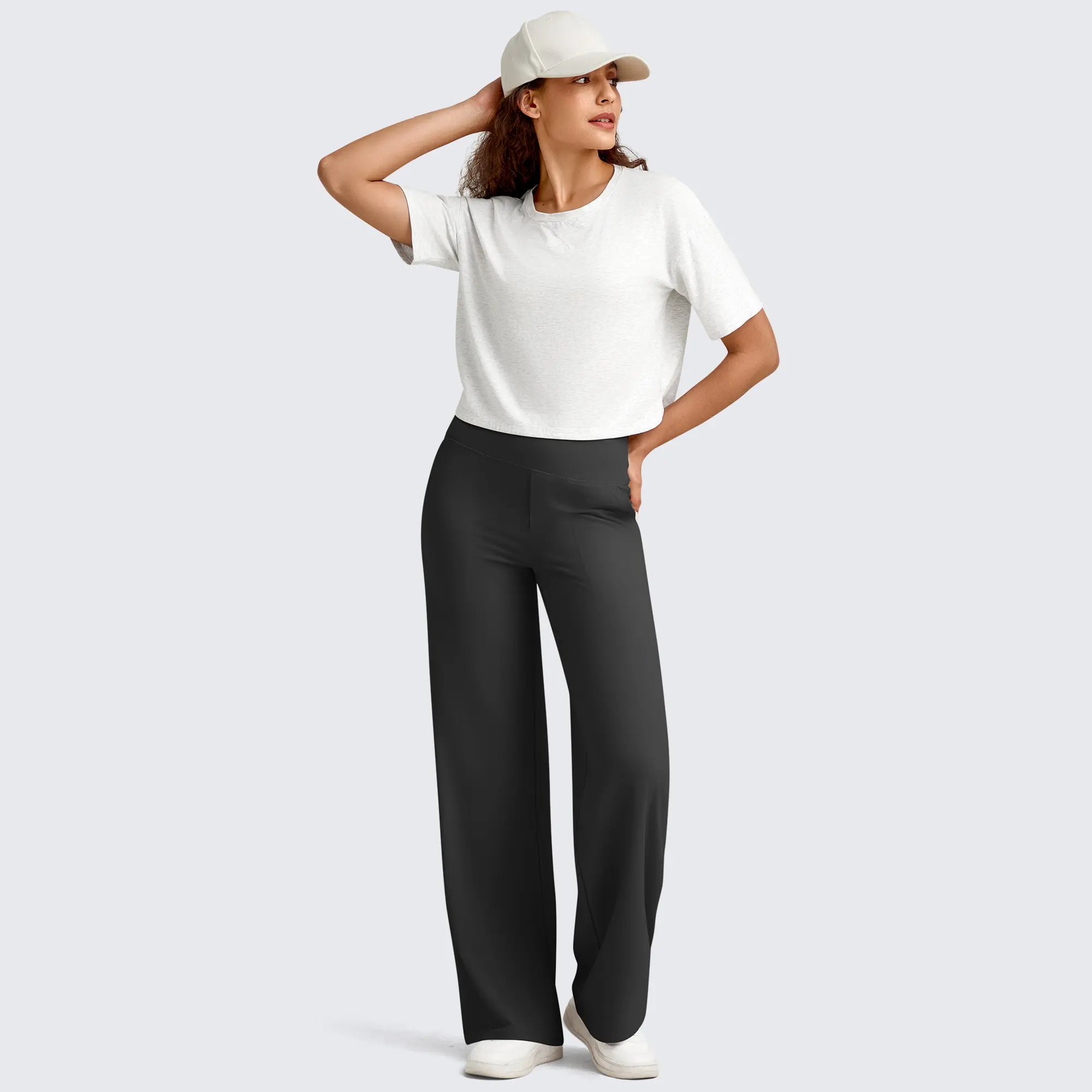 Women's High-Waist Wide-Leg Yoga Pants - Soft Stretch Baggy Sweatpants with Pockets