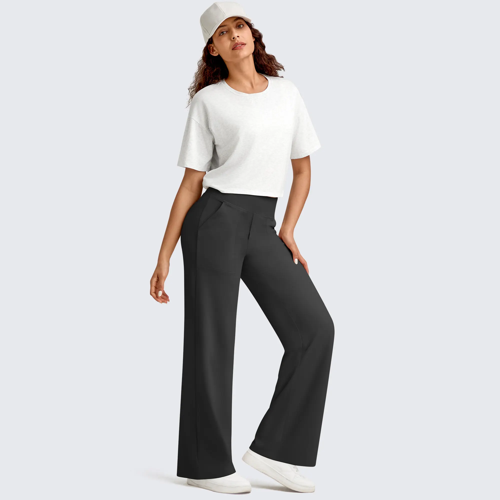 Women's High-Waist Wide-Leg Yoga Pants - Soft Stretch Baggy Sweatpants with Pockets
