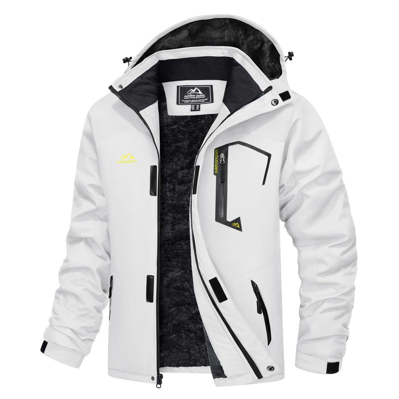Men's Waterproof Wind-Resistant Fleece-Lined Ski & Hiking Jacket with Detachable Hood & Multi-Pockets