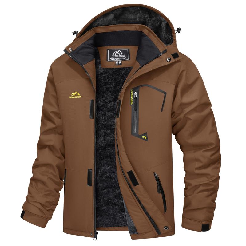 Men's Waterproof Wind-Resistant Fleece-Lined Ski & Hiking Jacket with Detachable Hood & Multi-Pockets