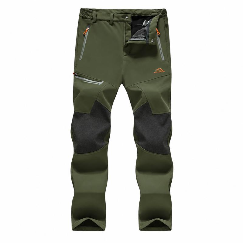 Men's Water-Resistant Fleece-Lined Snow Pants with 4 Zip Pockets & Reinforced Knees