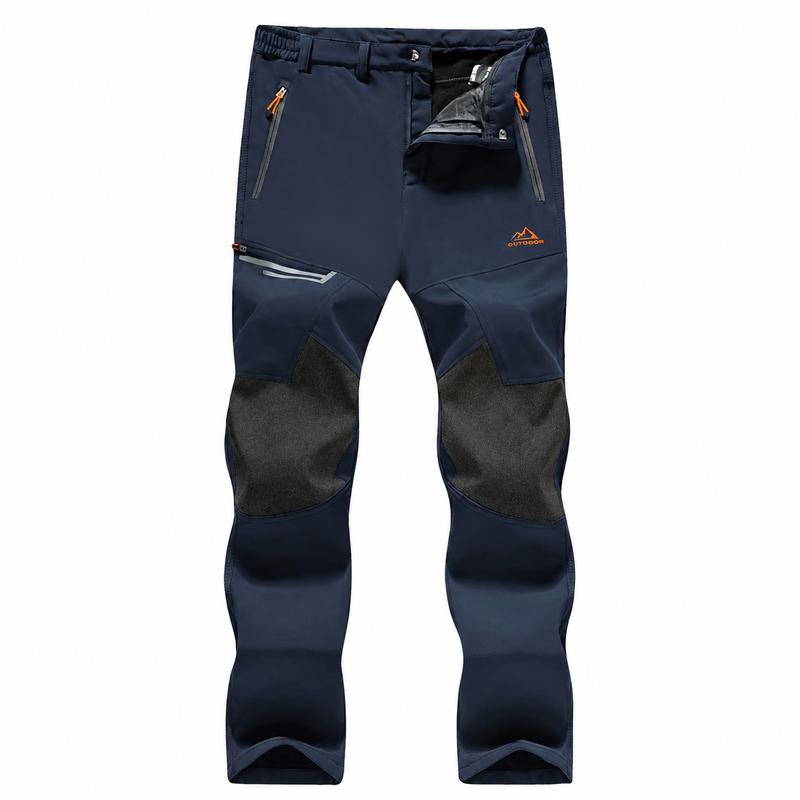 Men's Water-Resistant Fleece-Lined Snow Pants with 4 Zip Pockets & Reinforced Knees