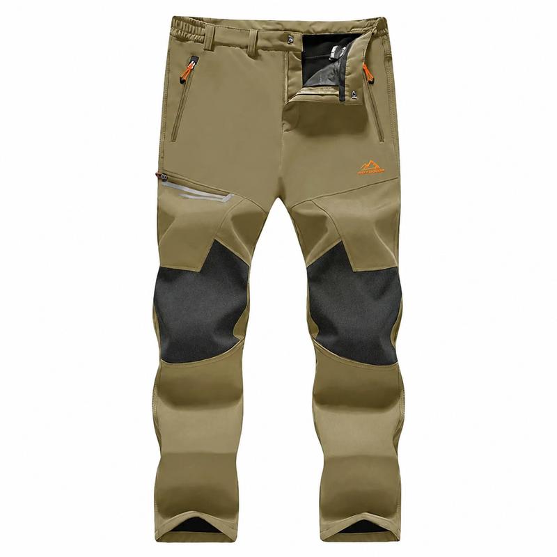 Men's Water-Resistant Fleece-Lined Snow Pants with 4 Zip Pockets & Reinforced Knees