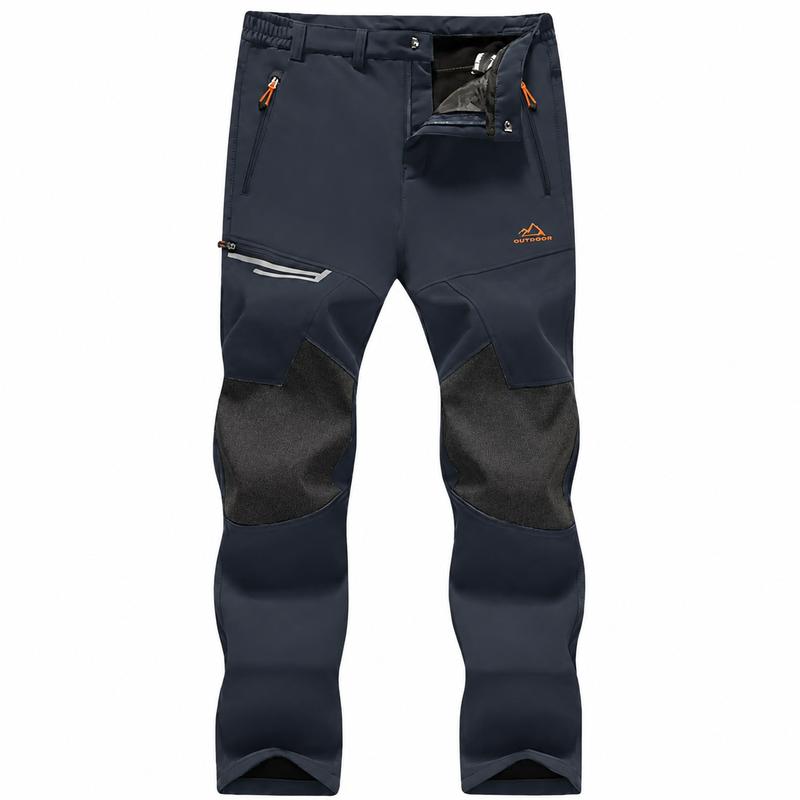 Men's Water-Resistant Fleece-Lined Snow Pants with 4 Zip Pockets & Reinforced Knees