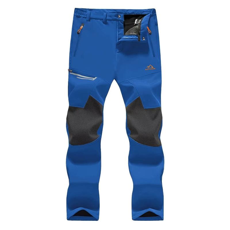 Men's Water-Resistant Fleece-Lined Snow Pants with 4 Zip Pockets & Reinforced Knees