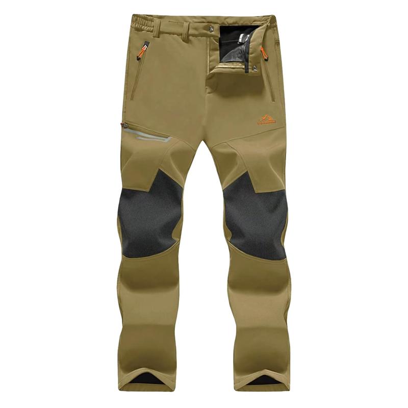 Men's Water-Resistant Fleece-Lined Snow Pants with 4 Zip Pockets & Reinforced Knees