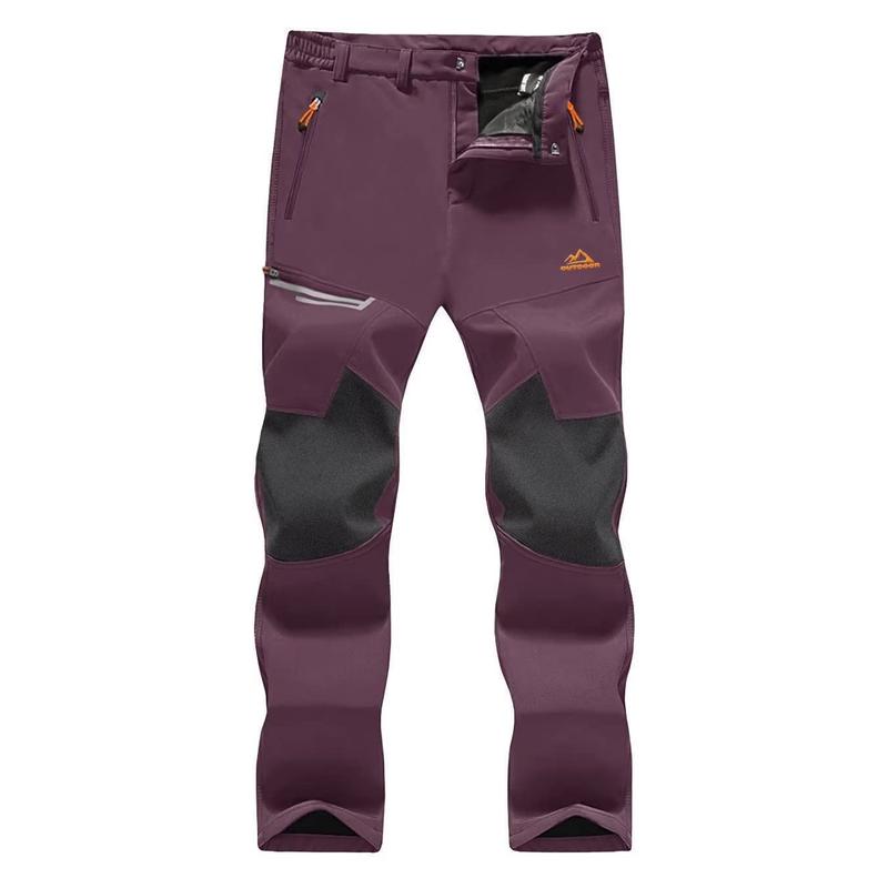 Men's Water-Resistant Fleece-Lined Snow Pants with 4 Zip Pockets & Reinforced Knees