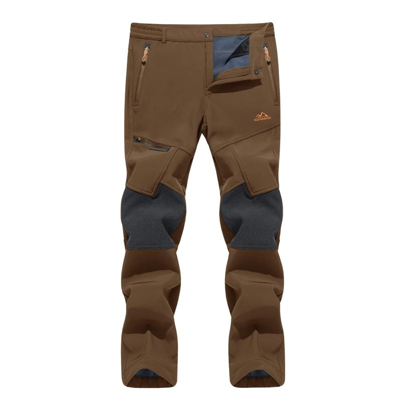Men's Water-Resistant Fleece-Lined Snow Pants with 4 Zip Pockets & Reinforced Knees