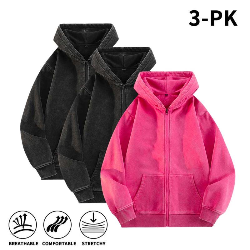 Men’s 100% Cotton Retro-Washed Brushed-Fleece Full-Zip Hoodie