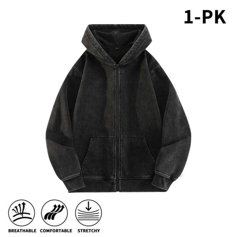 Men’s 100% Cotton Retro-Washed Brushed-Fleece Full-Zip Hoodie