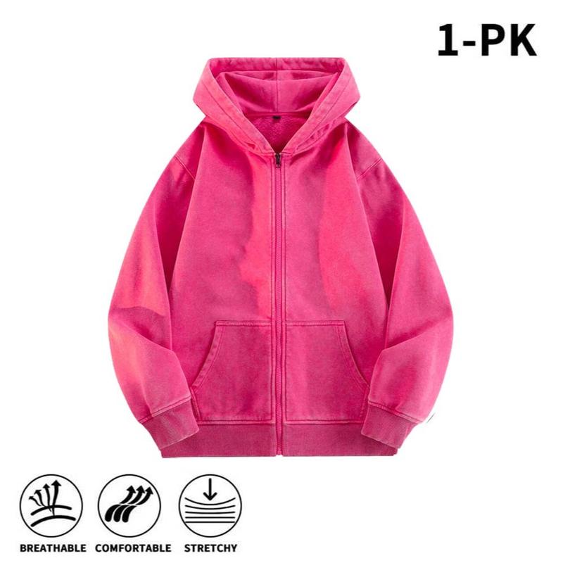 Men’s 100% Cotton Retro-Washed Brushed-Fleece Full-Zip Hoodie