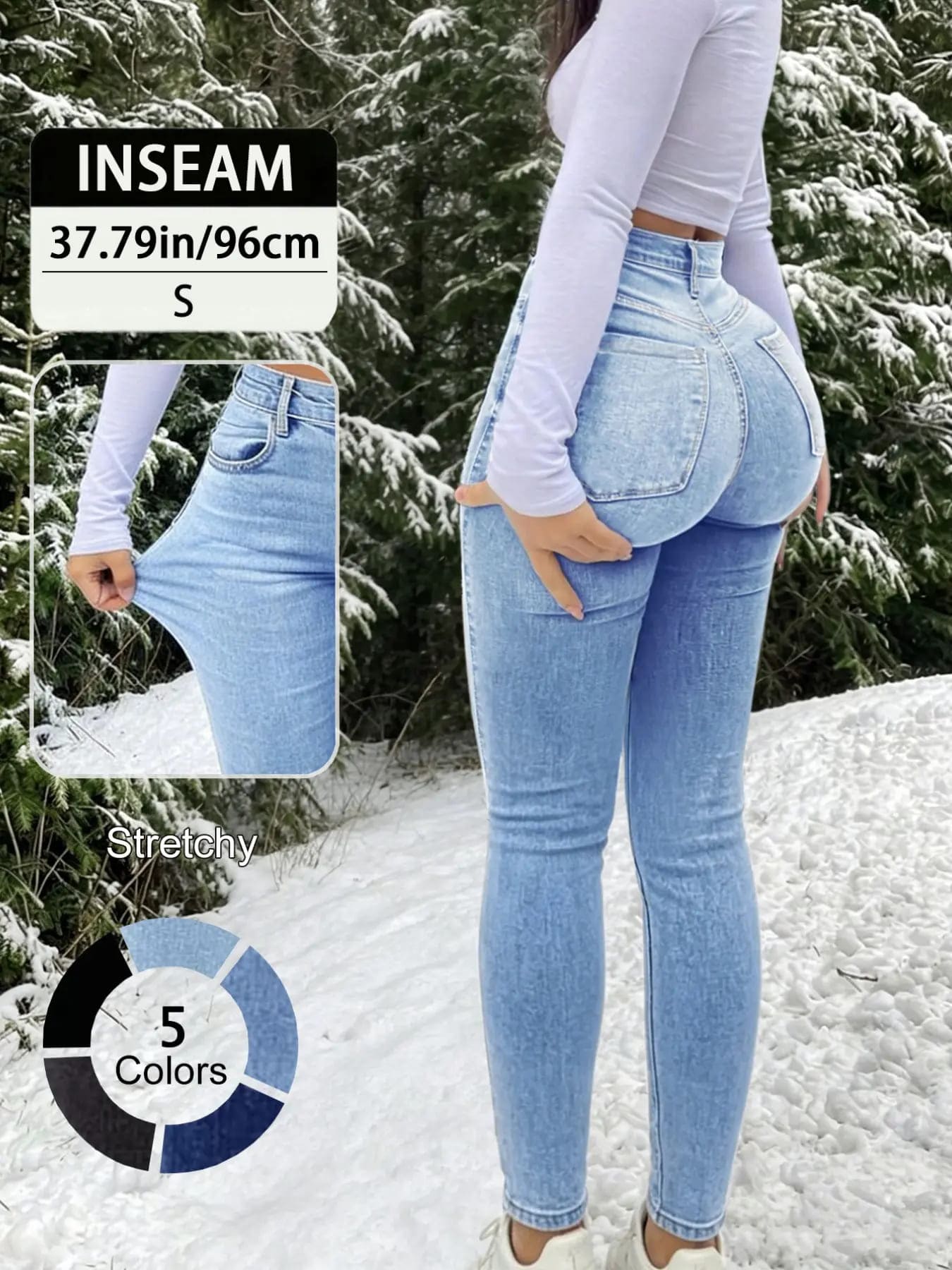 Elegant High Waist Long Skinny Denim Jeans for Women - Image 8