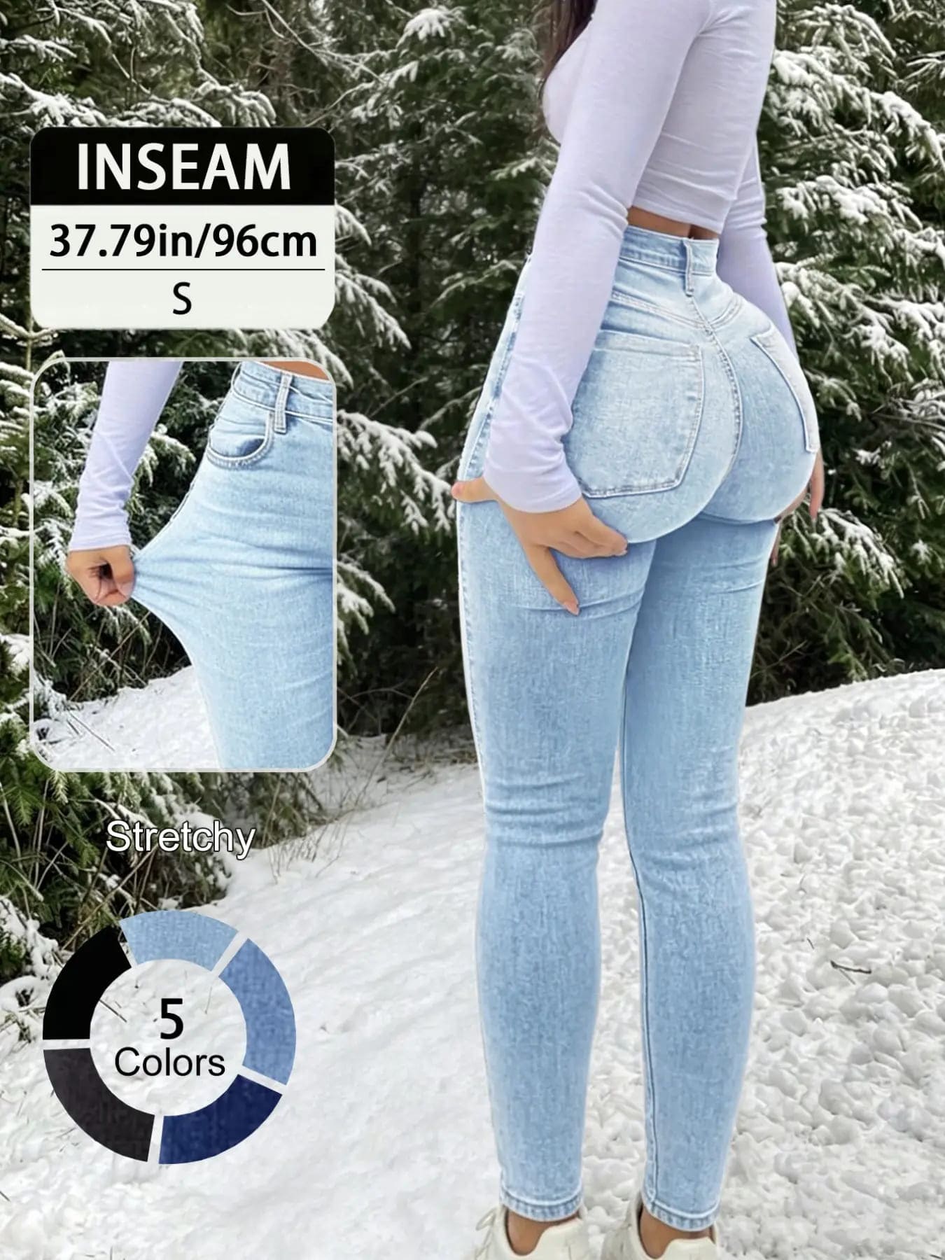 Elegant High Waist Long Skinny Denim Jeans for Women - Image 9