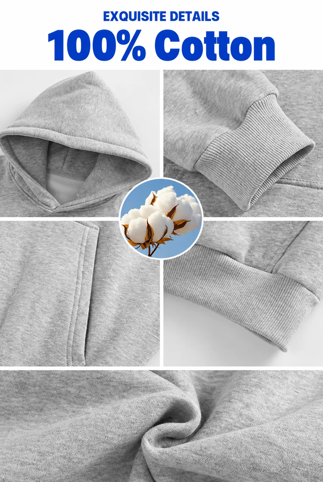 Unisex 100% Cotton Soft Breathable Regular-Fit Long Sleeve Pullover Hoodie