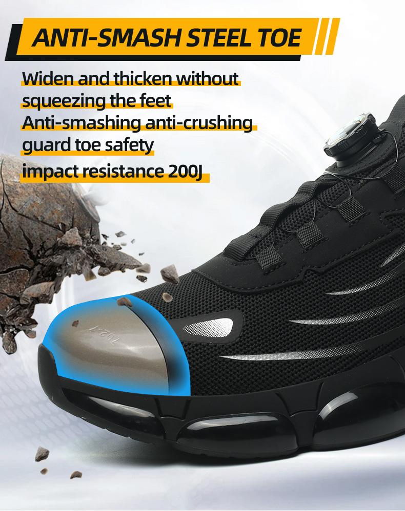Men's Lace Up Low Top Anti Piercing & Anti Smashing Safety Shoes with Rotating Button, Casual Comfortable Breathable Contrast Mesh Work Shoes, Contrast Mesh Design Anti-slip Shoes for Outdoor Work, Working Shoes