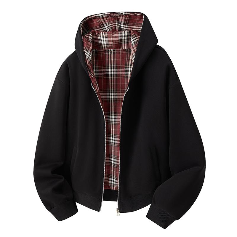 Unisex cotton-blend reversible hooded set, plaid hoodie jacket worn two ways + casual long pants, with pocket design, comfortable casual street-style two-piece set. Unisex cotton-blend reversible hooded set, plaid hoodie jacket worn two ways + casual long pants, with pocket design, comfortable casual street-style two-piece set.
