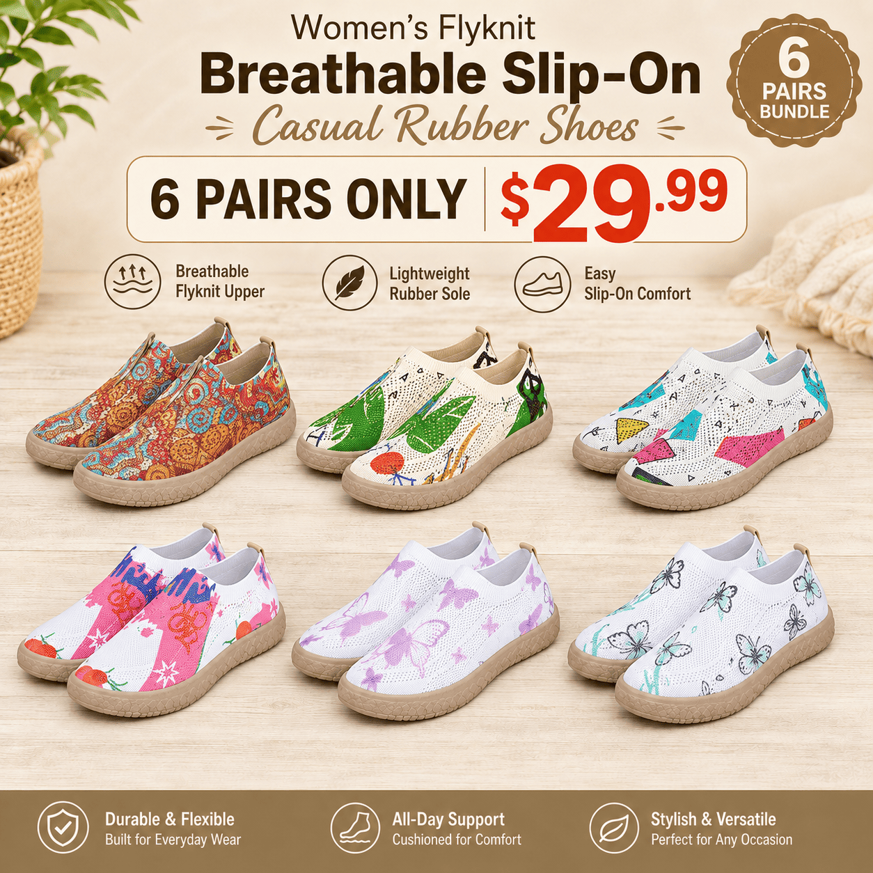 Women's Flyknit Breathable Slip-On Casual Shoes