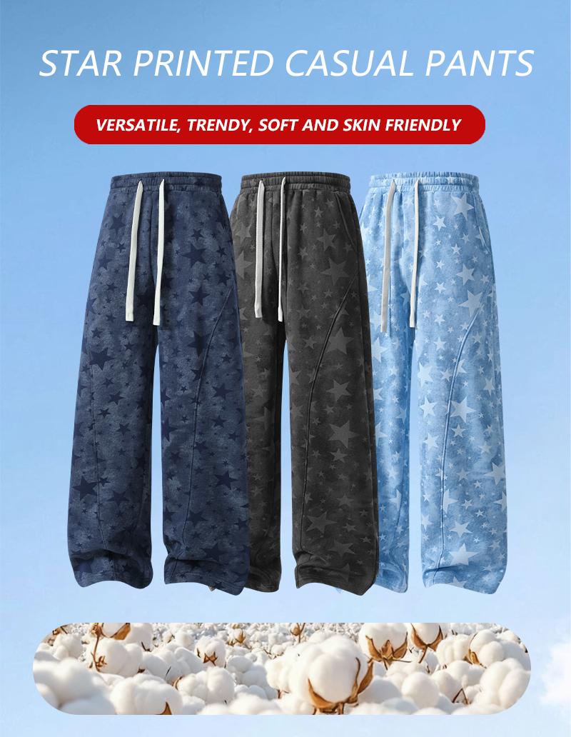 Men's All-Over Star Print Baggy Sweatpants - Loose-Fit Fluid Drape Streetwear Trousers, Machine Washable Male Clothing Sweats for Daily Street Outfits Men's All-Over Star Print Baggy Sweatpants - Loose-Fit Fluid Drape Streetwear Trousers, Machine Washable Male Clothing Sweats for Daily Street Outfits