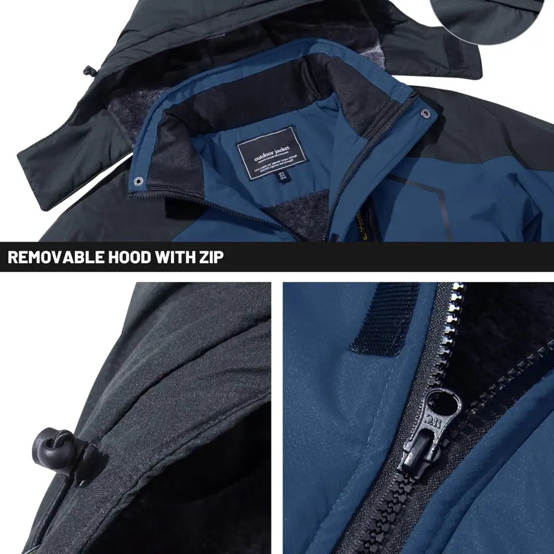 Men's Waterproof Wind-Resistant Fleece-Lined Ski & Hiking Jacket with Detachable Hood & Multi-Pockets