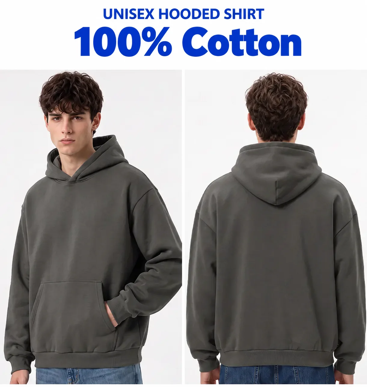 Unisex 100% Cotton Soft Breathable Regular-Fit Long Sleeve Pullover Hoodie