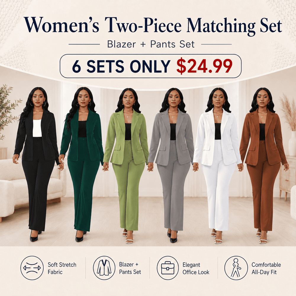 Women's Button Lapel Blazer & Suit Pants Set