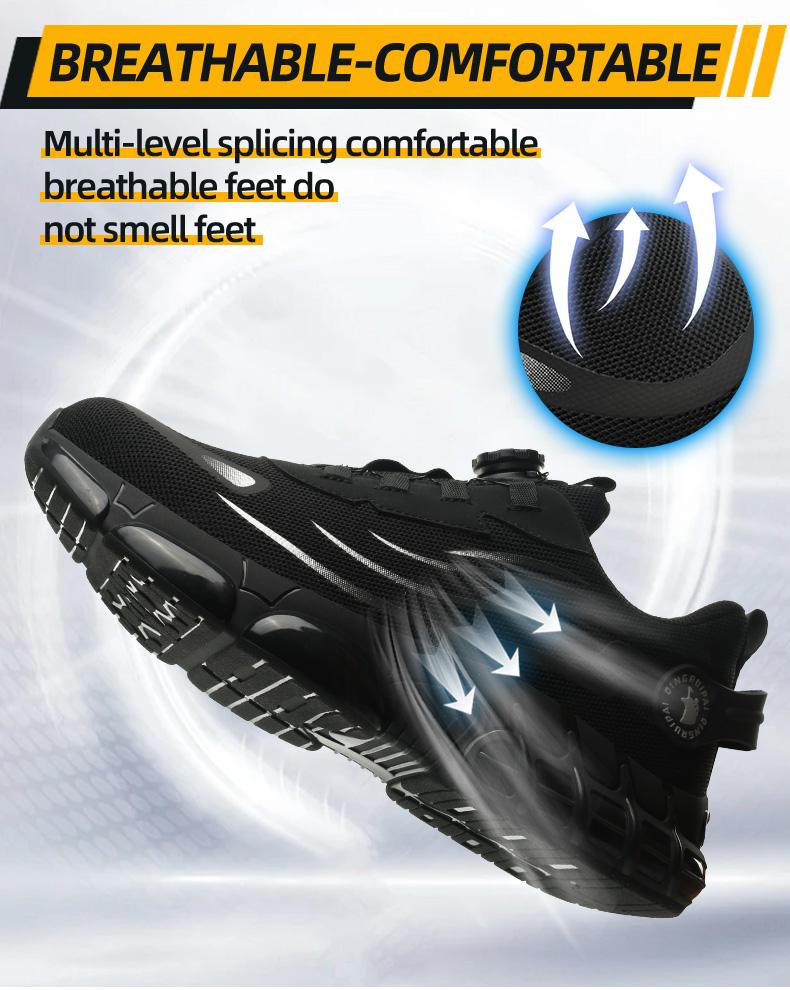 Men's Lace Up Low Top Anti Piercing & Anti Smashing Safety Shoes with Rotating Button, Casual Comfortable Breathable Contrast Mesh Work Shoes, Contrast Mesh Design Anti-slip Shoes for Outdoor Work, Working Shoes