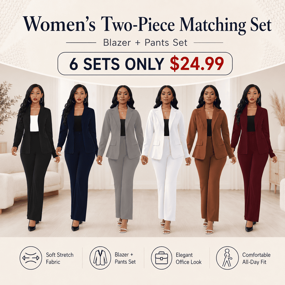 Women's Button Lapel Blazer & Suit Pants Set