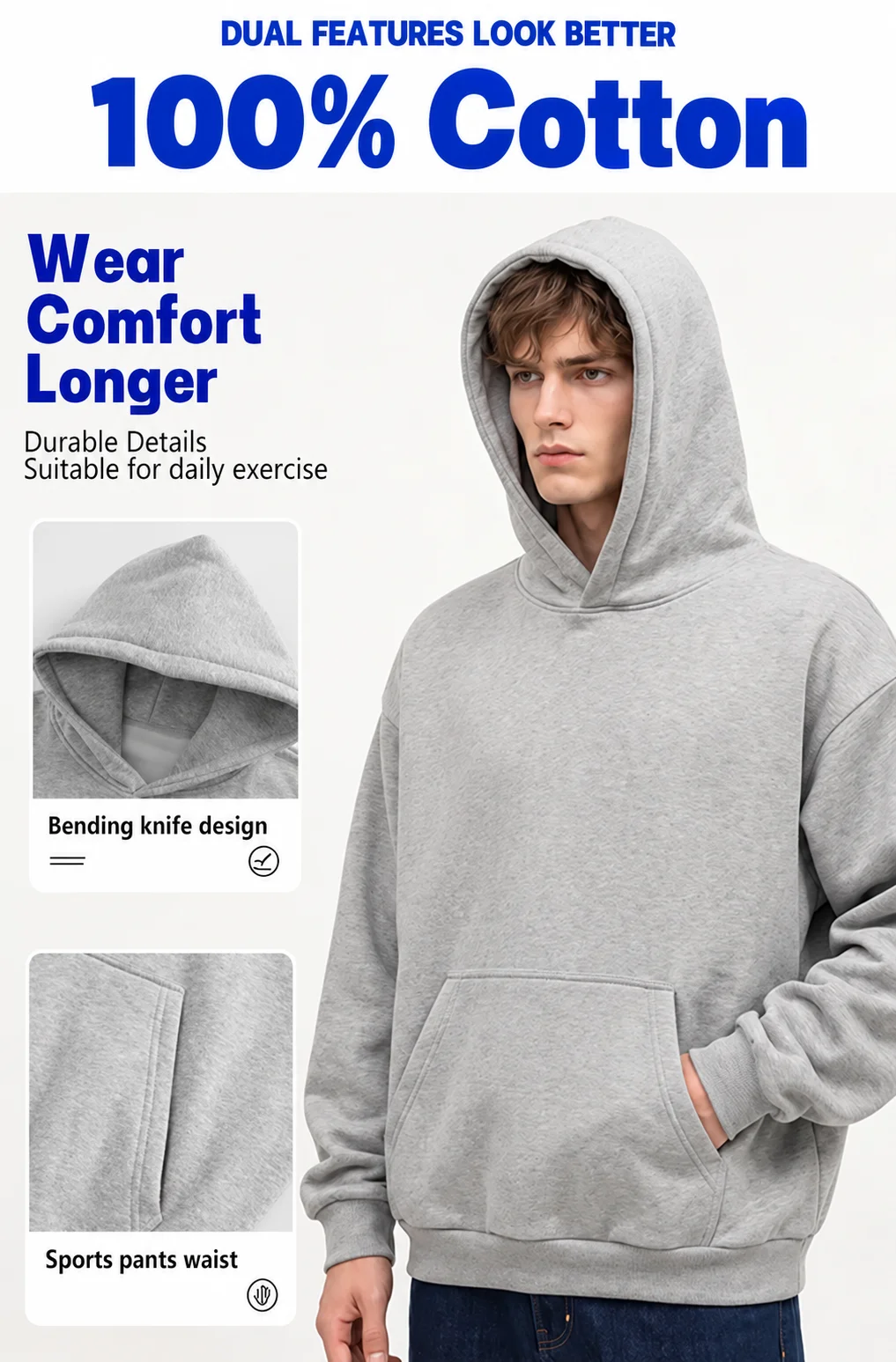 Unisex 100% Cotton Soft Breathable Regular-Fit Long Sleeve Pullover Hoodie