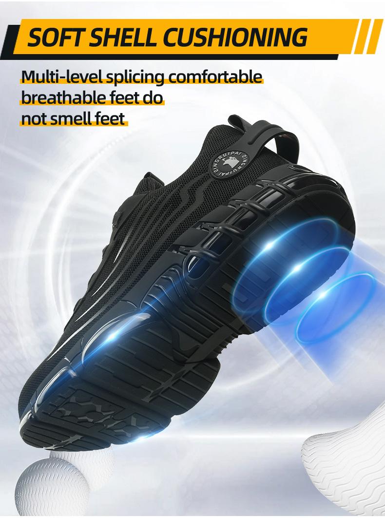Men's Lace Up Low Top Anti Piercing & Anti Smashing Safety Shoes with Rotating Button, Casual Comfortable Breathable Contrast Mesh Work Shoes, Contrast Mesh Design Anti-slip Shoes for Outdoor Work, Working Shoes