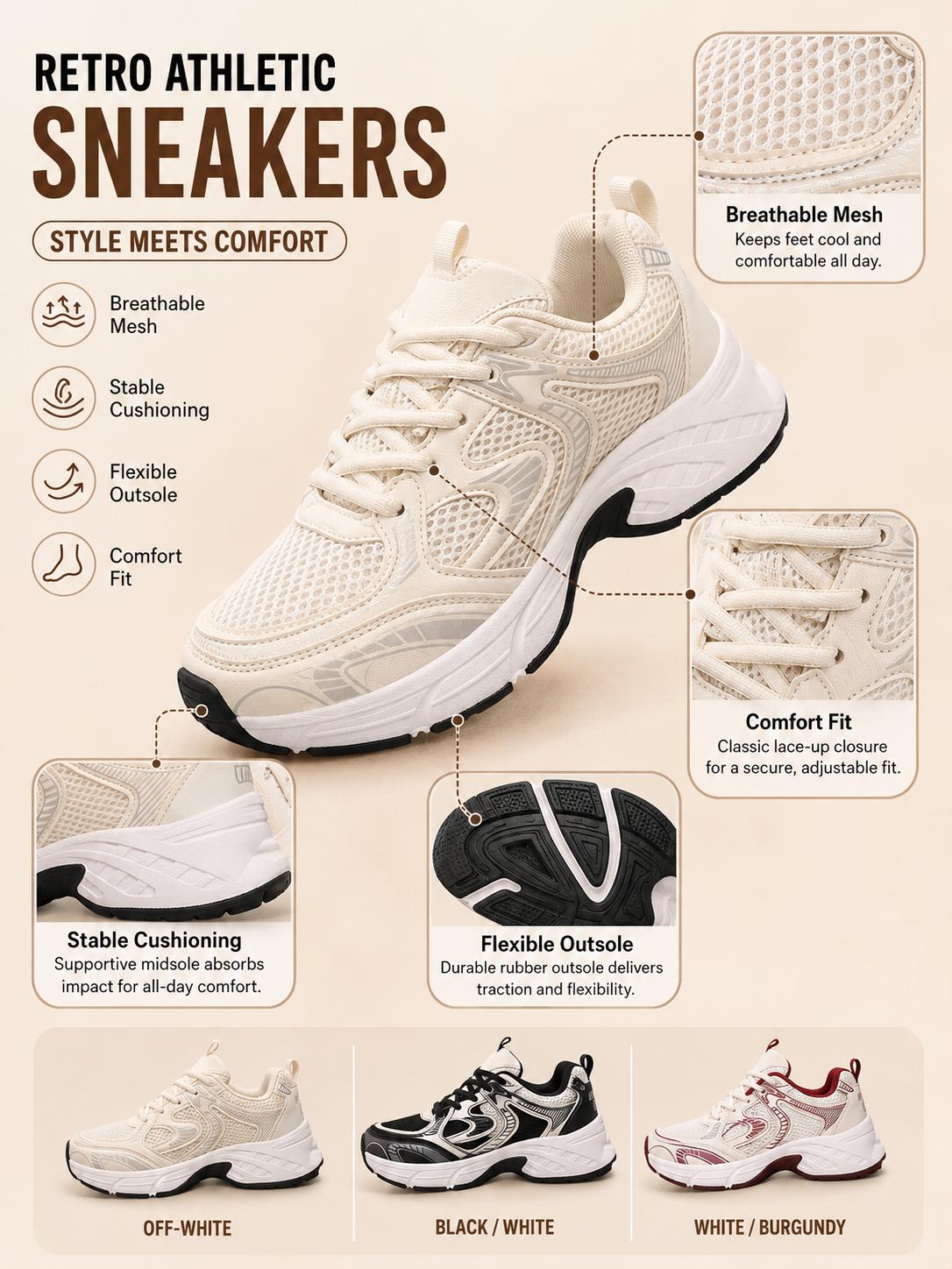 Women’s Chunky Lace-Up Sneakers - Breathable Mesh, Lightweight Multi-Function Shoes for Casual Walking & Sport Activities Women’s Chunky Lace-Up Sneakers - Breathable Mesh, Lightweight Multi-Function Shoes for Casual Walking & Sport Activities