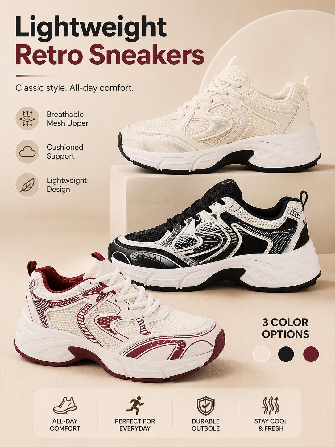 Women’s Chunky Lace-Up Sneakers - Breathable Mesh, Lightweight Multi-Function Shoes for Casual Walking & Sport Activities Women’s Chunky Lace-Up Sneakers - Breathable Mesh, Lightweight Multi-Function Shoes for Casual Walking & Sport Activities