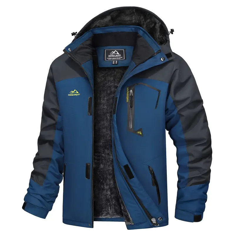 Men's Waterproof Wind-Resistant Fleece-Lined Ski & Hiking Jacket with Detachable Hood & Multi-Pockets