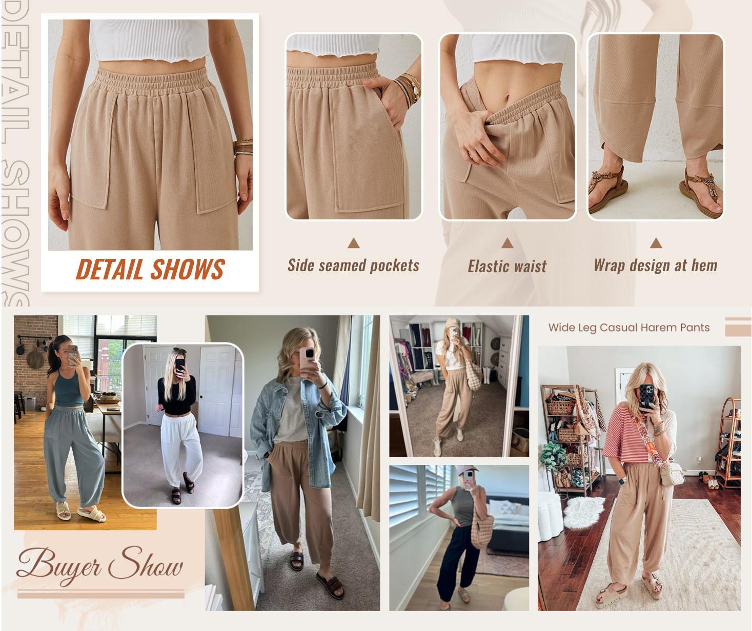UANEO SummerVibes Women's Baggy Wideleg Pants Casual Elastic Waisted Palazzo Harem Pants with Pockets