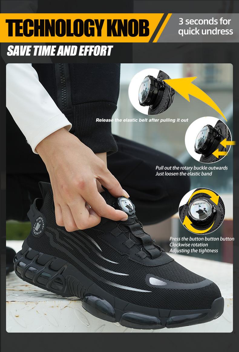 Men's Lace Up Low Top Anti Piercing & Anti Smashing Safety Shoes with Rotating Button, Casual Comfortable Breathable Contrast Mesh Work Shoes, Contrast Mesh Design Anti-slip Shoes for Outdoor Work, Working Shoes