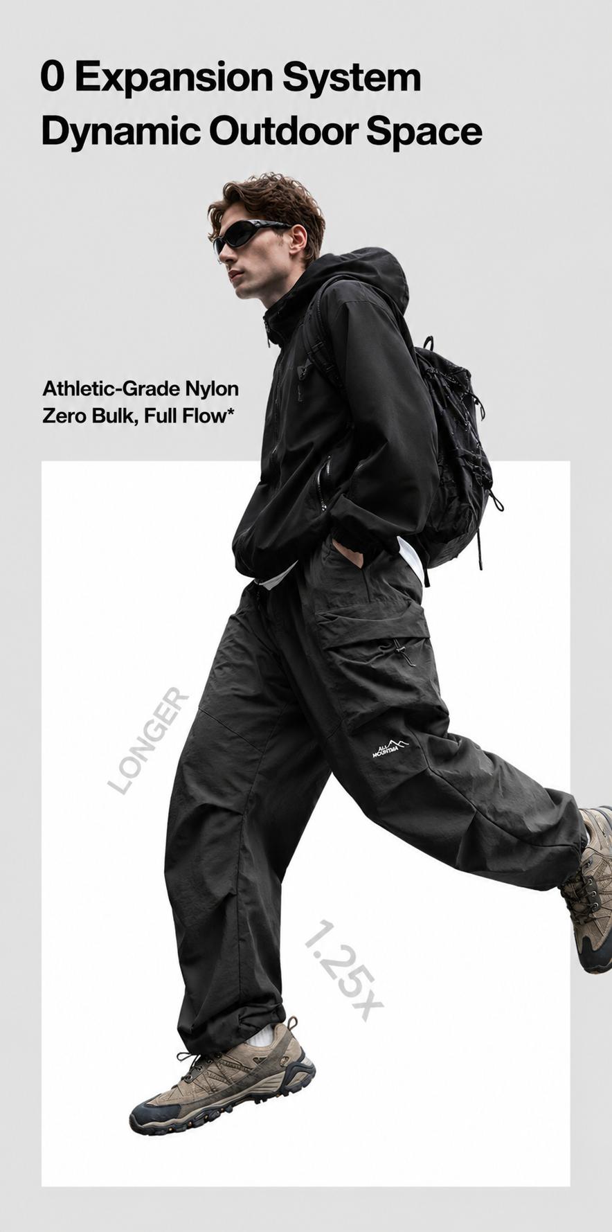 【CREATORS PICK】CAONAT Black Loose-Fit Baggy Cargo Pants for Men, Lightweight Water-Resistant Parachute Trousers with Elastic Waist and Pockets for Gorpcore Streetwear, Fashion Apparel, Mens Clothing, Baggy Pants,  Machine Washable, Baggy Cut, Hip-Hop