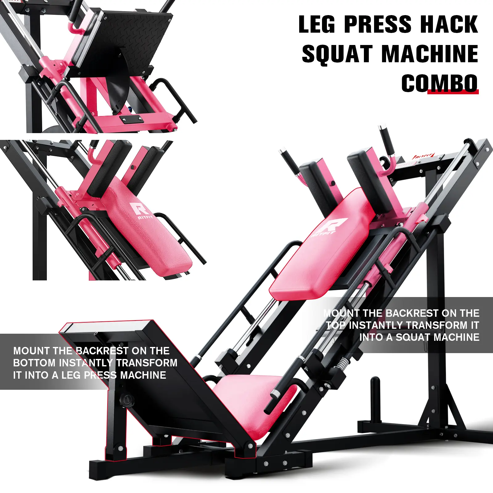 RITFIT BLP01 Pink Linear Bearing Leg Press Hack Squat Machine, Professional Adjustable Full Lower Body Fitness Trainer, Multifunctional Strength Training Equipment for Home Gym Use, At Home Gym Equipment,summerwins