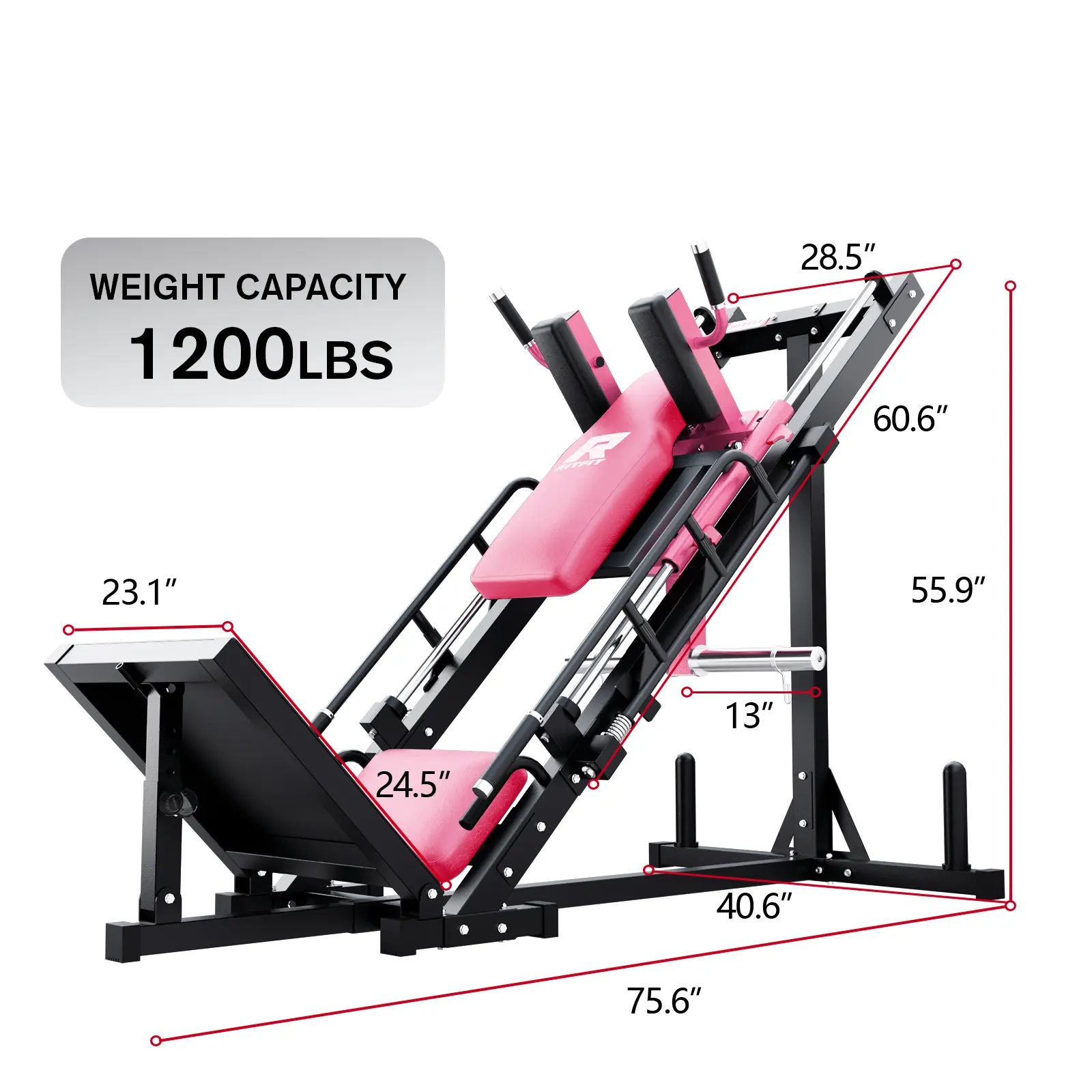 RITFIT BLP01 Pink Linear Bearing Leg Press Hack Squat Machine, Professional Adjustable Full Lower Body Fitness Trainer, Multifunctional Strength Training Equipment for Home Gym Use, At Home Gym Equipment,summerwins