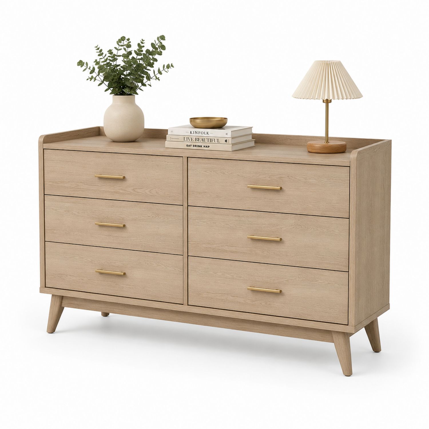 Cómoda de madera de roble con 6 cajones 120cm-Timberhomeeu