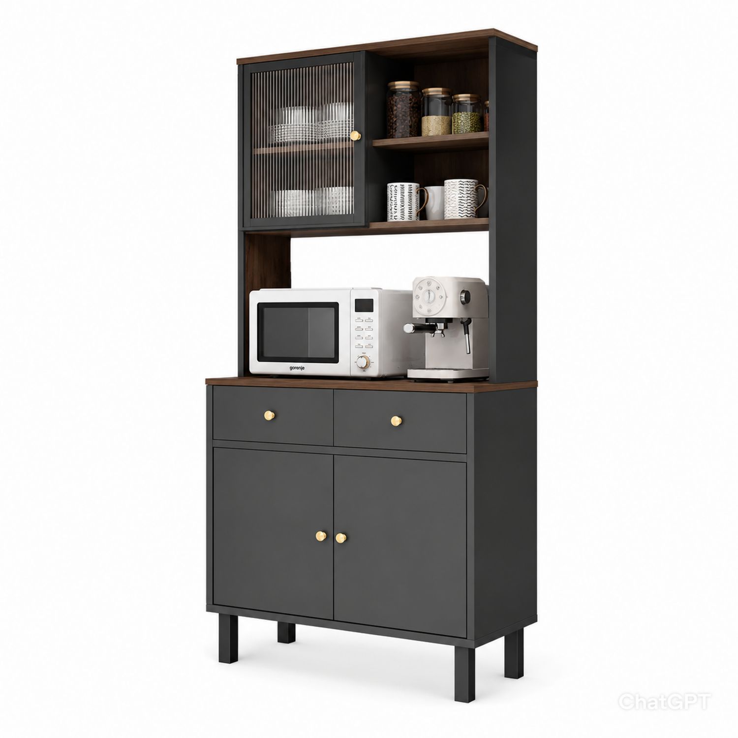 Aparador de Cocina de MDF con Puertas de Vidrio Templado-Timberhomeeu