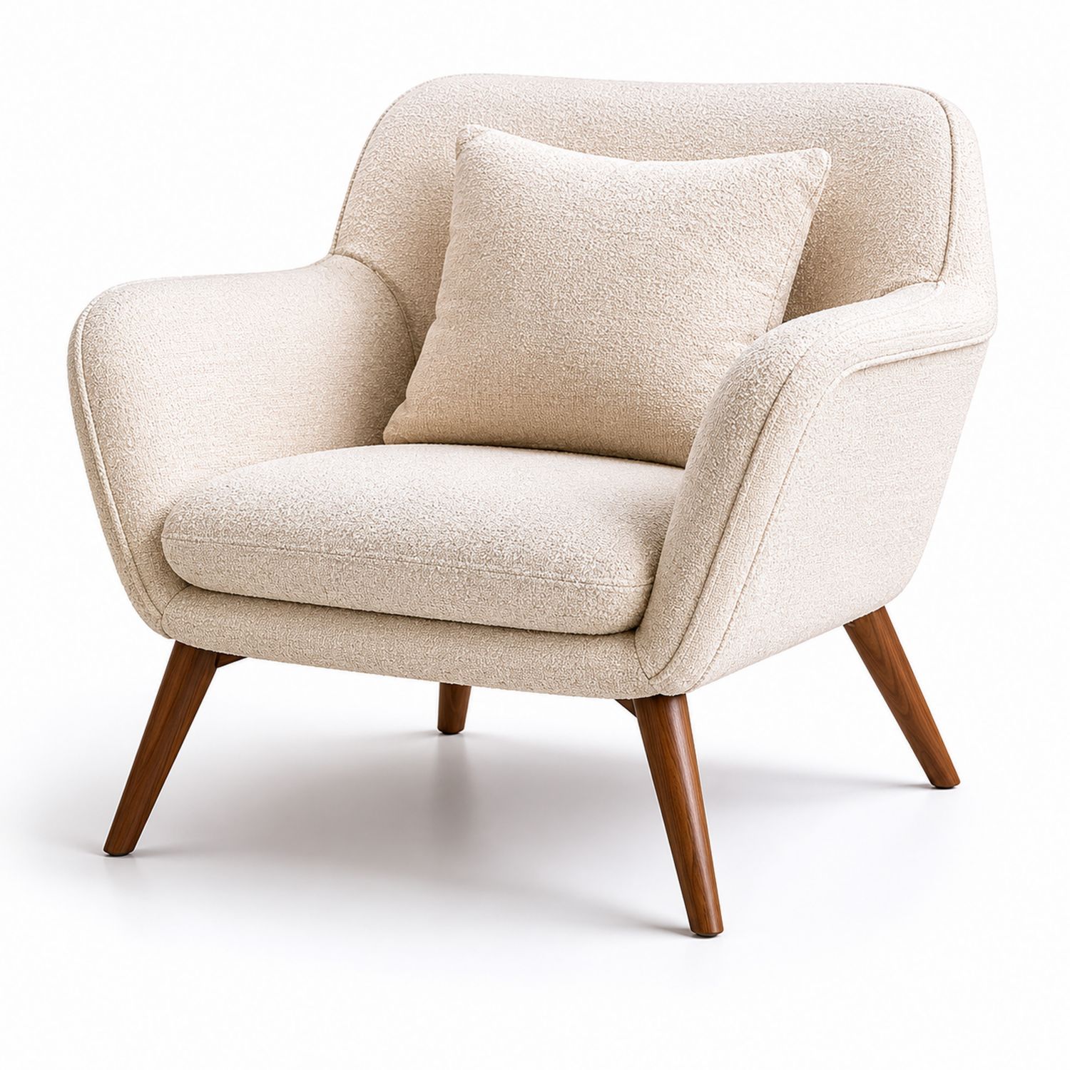 Sillón de poliéster beige con patas de madera-Timberhomeeu