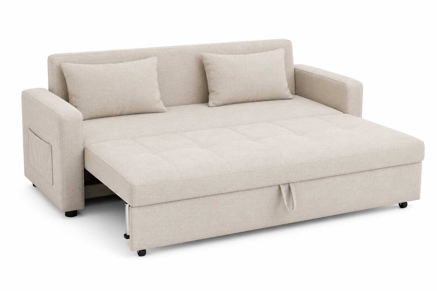 Sofá cama de tela beige 210x150x90 cm-Timberhomeeu