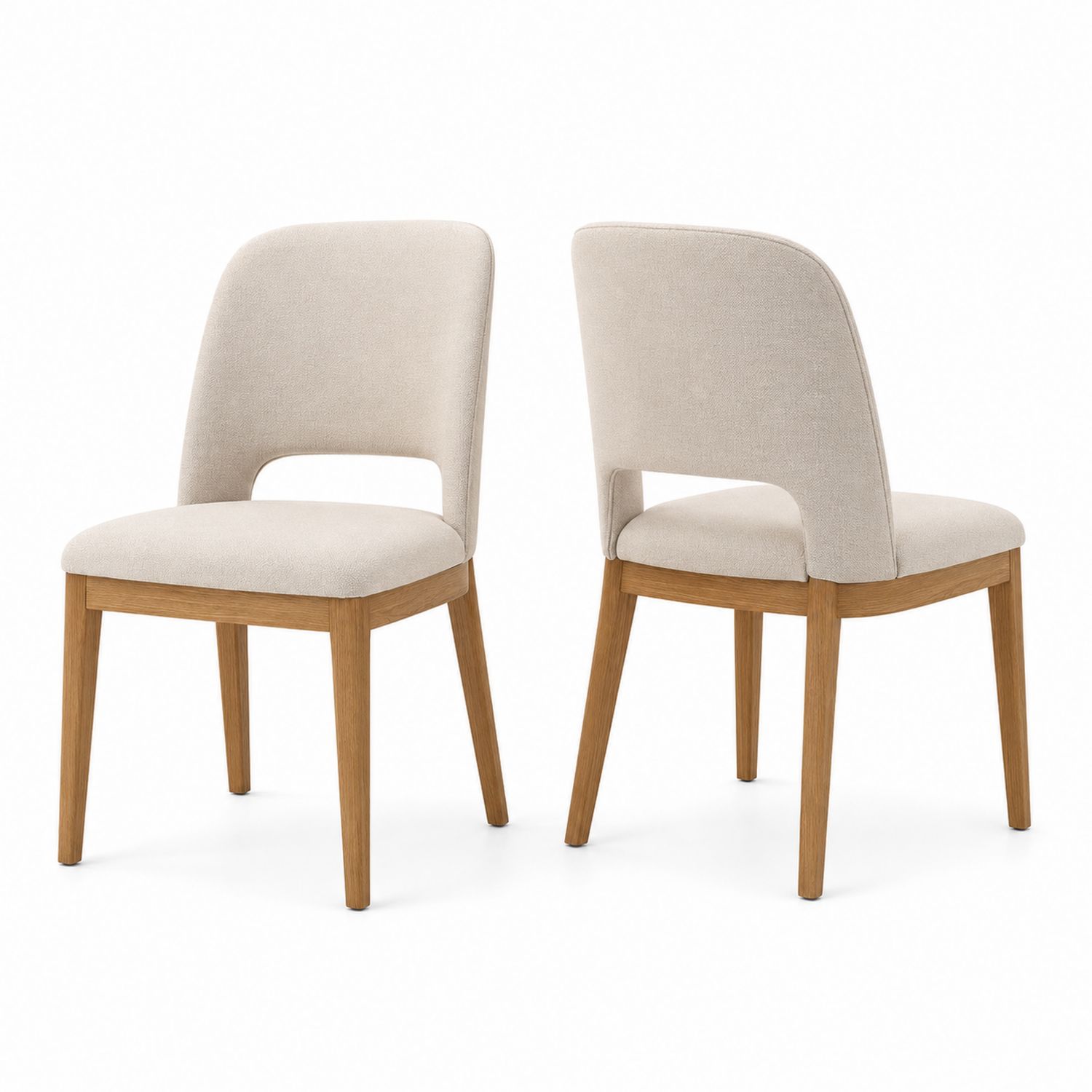 Juego de 2 sillas de comedor de madera con tapizado beige-Timberhomeeu