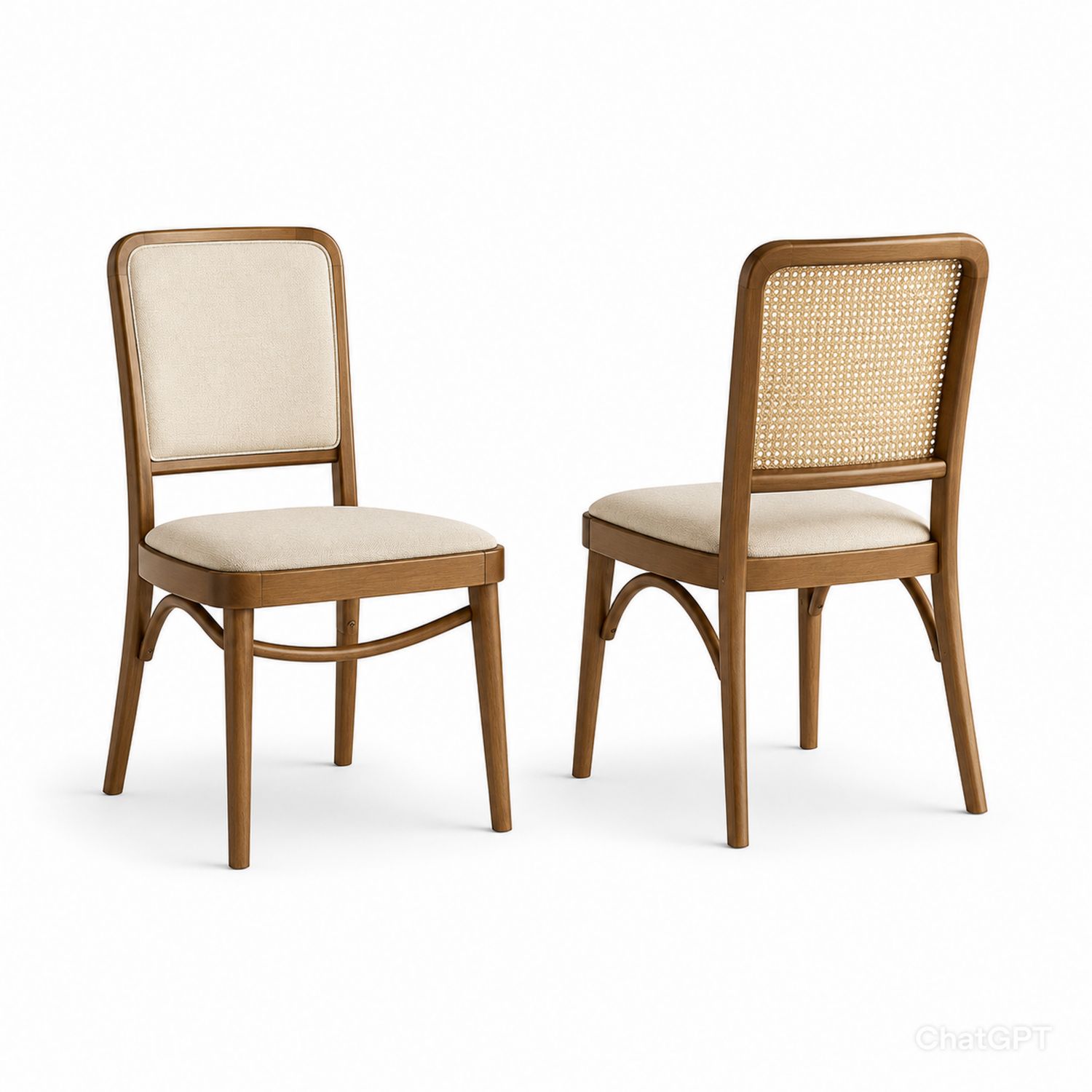 Silla de Madera con Respaldo de Mimbre y Asiento Beige-Timberhomeeu