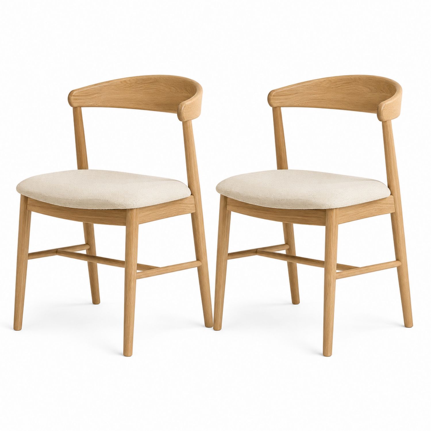 Juego de 2 sillas de madera de roble y lino beige-Timberhomeeu