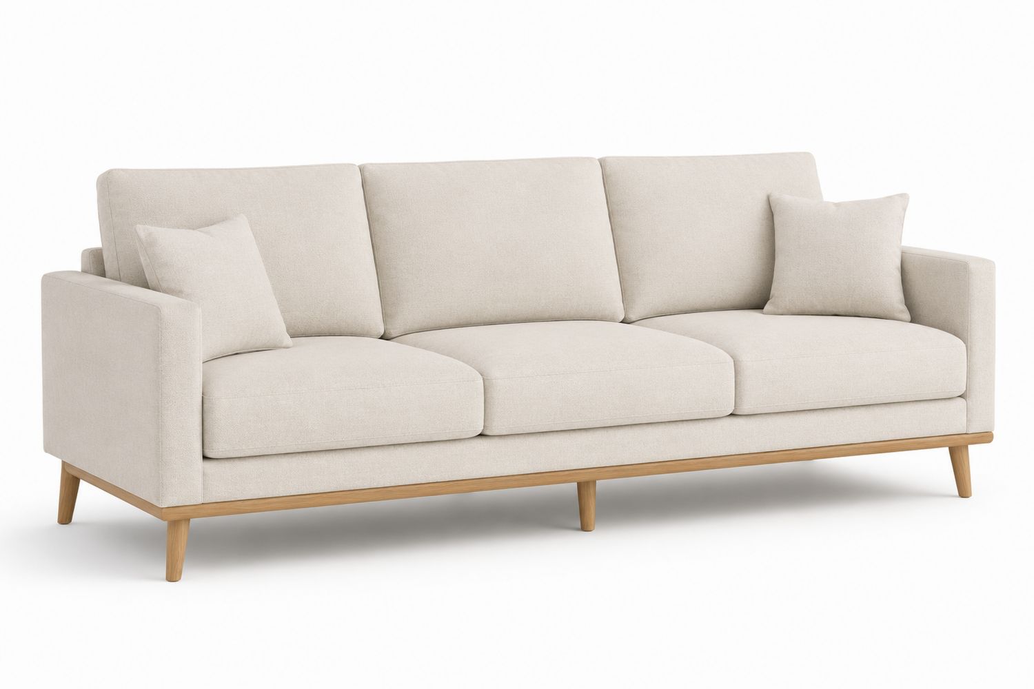 Sofá de Tres Plazas de Madera y Tela Beige-Timberhomeeu